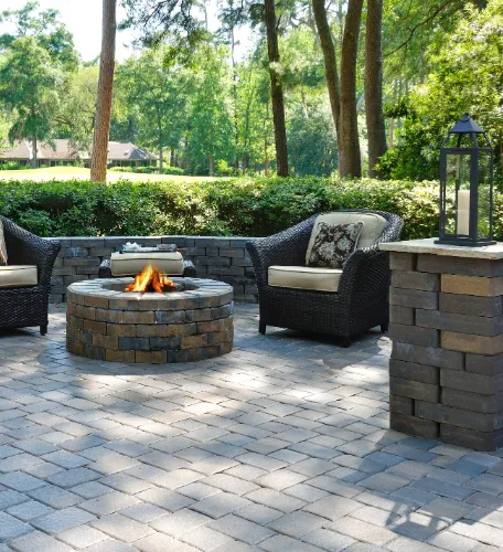 Backyard brick fire pit.